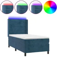 Syfax Cama box spring colchón y LED terciopelo azul oscuro 90x190 cm