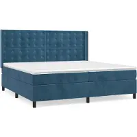 Syfax Cama box spring con colchón terciopelo azul oscuro 200x200 cm