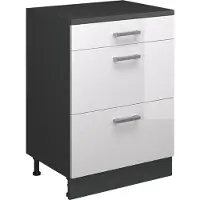 Vicco Armario de cocina para techo inclinado R-Line Blanco alto brillo 60 cm sin inclinación con 3 cajones, Model 61706