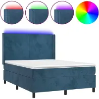 Syfax Cama box spring colchón y LED terciopelo azul oscuro 140x200 cm