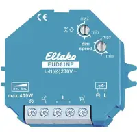 Eltako EUD61NP-230V: Regulador universal (V) sin fase, con MOSFET de potencia, 400W, para cargas resistivas, inductivas y capacitivas. Número de artículo: 61100830