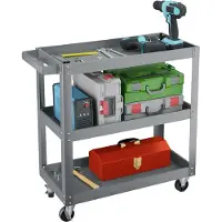 Relaxdays Carro de herramientas , con 3 niveles, carro de montaje móvil, capacidad de carga de hasta 100 kg, dimensiones (alto x ancho x profundidad): 76 x 78 x 35 cm, color gris