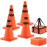 Wiltec , 4 conos de tráfico plegables de 45 cm, conos de señalización para delimitar áreas, pilones con bandas reflectantes, conos de advertencia que incluyen una bolsa de transporte
