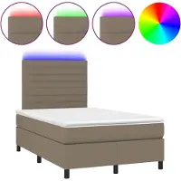 Syfax Cama box spring con colchón y LED tela gris taupe 120x190 cm