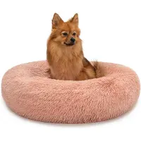 Lionto Cama para perros en forma de rosquilla, sofá redondo para perros con funda de felpa y antideslizantes, suave y cómodo, diámetro de 60 cm, color rosa