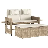 vidaXL : Banco de jardín ajustable con cojín, color beige, tejido de ratán sintético