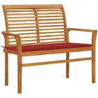 vidaXL Banco de jardín con cojín rojo, 112 cm, de madera maciza de teca