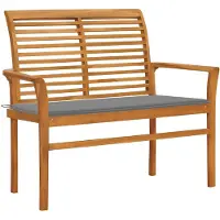 vidaXL Banco de jardín con cojín gris, 112 cm, madera maciza de teca