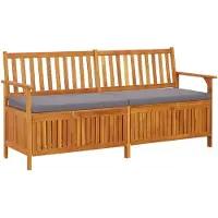 Yiwydaa Banco de almacenamiento con cojín, 170 cm, de madera maciza de acacia ()