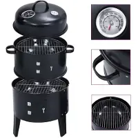 vidaXL Parrilla de carbón 3 en 1, ahumador, 40 x 80 cm
