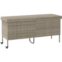 vidaXL Cofre para jardín con ruedas, color gris claro, 160x55x75 cm, tejido de polirratán