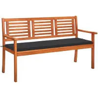 vidaXL Banco de jardín de 3 plazas con cojín, 150 cm, madera maciza de eucalipto