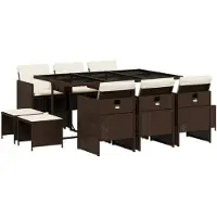 vidaXL Juego de mesa de jardín de 11 piezas con cojines, color marrón, fabricado en ratán sintético