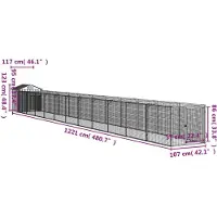 vidaXL Caseta para perros con techo, color antracita, 117 x 1221 x 123 cm, acero galvanizado