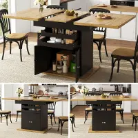 Sweiko Mesa extensible (110-140 x 80 cm), mesa de cocina plegable para 4-6 personas, mesa de comedor extensible, mesa de cocina que ahorra espacio, mesa con dos cajones y un armario de almacenamiento