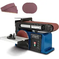 Scheppach Lijadora de bandas y discos BTS900 con accesorios de 6 piezas | Lijadora de 370W | 230V | 2850 rpm | Disco de lijado de Ø 150mm | Lijadora de bandas