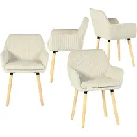Meubles Cosy Juego de 4 sillas de comedor de estilo escandinavo con patas de madera y reposabrazos de pana beige – ELIA