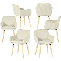 Meubles Cosy Juego de 6 sillas de comedor de estilo escandinavo con patas de madera y reposabrazos de pana beige – ELIA