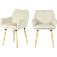 Meubles Cosy Juego de 2 sillas de comedor de estilo escandinavo con patas de madera y reposabrazos de pana beige – ELIA