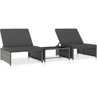 Syfax Sillas de jardín reclinables con mesa 2 uds ratán PE gris