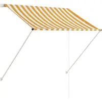 OEM Tienda hecha a mano - Sombrilla para balcón y terraza - 150 x 150 cm - Rayas amarillas y blancas - Resistente a los rayos UV e impermeable - Sombrilla con brazo articulado ajustable