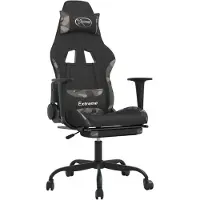 vidaXL Silla de juego con reposapiés, color negro y camuflaje, tapizada en tela