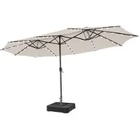 Costway , toldo doble con parasol de 450x260 cm, con base, manivela y luces LED solares, toldo para jardín, factor de protección UV 50+, color beige