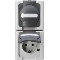 Kopp Enchufe de protección con toma de tierra, con tapa abatible, de doble conexión, pre-cableado, 1 unidad.