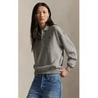 Ralph Lauren para mujer. 211965097004 Jersey tipo polo de felpa ligera gris (XL), Casual, Algodón, Manga larga, outle