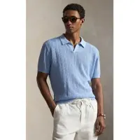 Ralph Lauren para hombre. 710A12994006 Jersey de lino con cuello abierto azul (XL), Casual, Manga corta, outlet 2026.