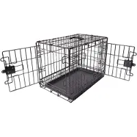 Amazon Basics A. Características principales: Jaula plegable para perros fabricada con alambre de metal, con bandeja inferior, doble