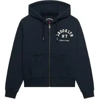 Superdry para mujer. W2012712A Sudadera con capucha y cremallera Relaxed Crop marino (XS), Casual, Algodón, outlet 2026.