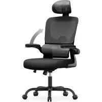 Hamlody Silla de oficina – Asiento ergonómico – Sillón con reposabrazos abatibles hasta 90 grados y reposacabezas ajustable – Soporte lumbar – Altura ajustable