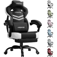 LUCKRACER Silla de gaming , silla de oficina con reposabrazos ajustables, cojín de espuma viscoelástica, ángulo de reclinación de 90 a 155 grados y reposapiés, diseño resistente y funcional