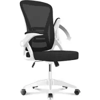 Hamlody Silla de oficina – Asiento ergonómico – Sillón con reposabrazos abatibles hasta 90 grados – Soporte lumbar – Regulable en altura – Blanco