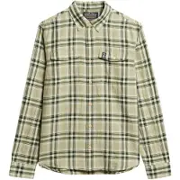 Superdry para hombre. M4010916A Camisa de cuadros de lino Merchant Store verde (S), Casual, Manga larga, outlet 2026.