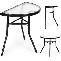 B2X MultiGarden SC-090: Mesa de jardín semicircular de cristal, 70 x 64 x 43 cm, color
