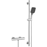 Dylin GmbH Sistema de ducha JOHO con termostato: juego de ducha de acero inoxidable que incluye grifo de ducha, barra de ducha con termostato, cabezal de ducha manual y barra de ducha de 100 cm, acabado cromado