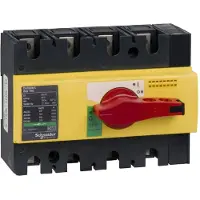 Schneider Electric, Interruptor de aislamiento INS160, 4 polos, 160A/690V AC/250V DC, con mecanismo de accionamiento rotatorio (rojo/amarillo), referencia 28929