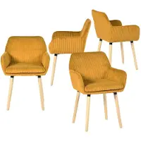 Meubles Cosy Set van 4 eetkamerstoelen in Scandinavische stijl met houten poten en gele corduroy armleuningen – ELIA