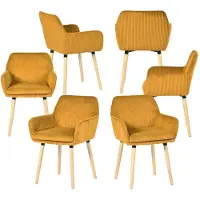 Meubles Cosy Juego de 6 sillas de comedor de estilo escandinavo con patas de madera y reposabrazos de pana amarilla – ELIA