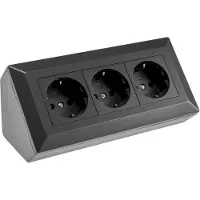 Chilitec Toma de corriente múltiple de 3 enchufes, color negro, 250V/16A, para montaje en superficie