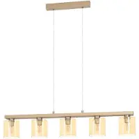 Eglo Castralvo lámpara colgante, longitud 115 cm, madera/ámbar, 5 luces, cristal