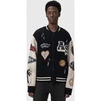 AllSaints Cárdigan 'CHASE' crema / azul paloma / rojo oscuro / negro