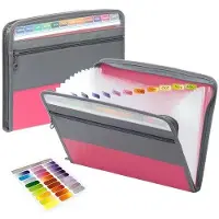 OEM Organizador de documentos de plástico, tamaño A4, con 13 compartimentos, espacio para bolígrafos, color rojo, portátil