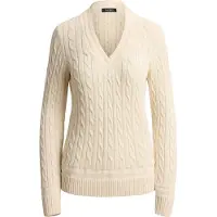 Ralph Lauren para mujer. 200888795011 Jersey de críquet en punto de ochos beige (XS), Casual, Algodón, Manga larga, Lauren Ralph Laur