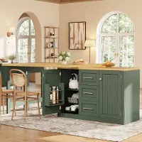 Flieks Isla de cocina multifuncional con encimera extensible y giratoria de 360°, mesa de comedor con estante para aperitivos, cierre magnético, mesa de cocina, color verde