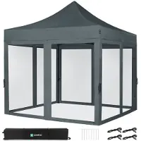 Vonroc Carpa para Fiestas Pop-Up - 3x3 m | Set incl. Mosquitera Paredes Laterales - Gris