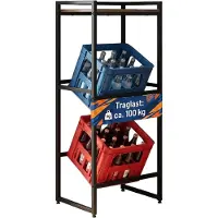 Relaxdays Estantería para cajas de bebidas, con capacidad para 2 cajas, dimensiones: 117 x 47 x 32 cm, con superficie de apoyo, estilo industrial, color marrón/