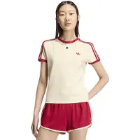 Adidas adidasCAMISETA AJUSTADA 3 STRIPES L Warm Vanilla / Team Victory Red Mujer
